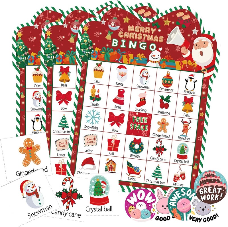 CRYSFIY Christmas Bingo Game, 24 Players Christmas Bingo Cards,Christmas Party Game for Classroom Activities, School Carnivals, Office Events, Family Nights,and Holiday Entertainment, Christmas Party Supplies - Image 1